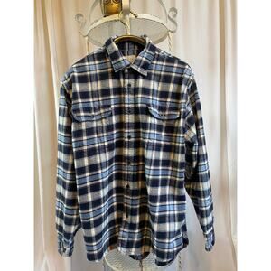 JACHS Shirt Flannel Plaid Blue and White two Pockets Cotton Men's Size XL
